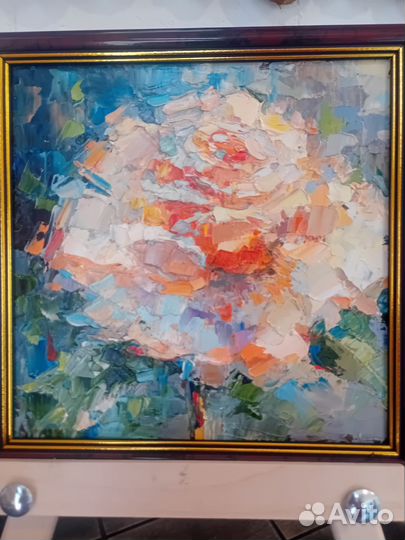 Картина маслом Роза, в раме, авторская