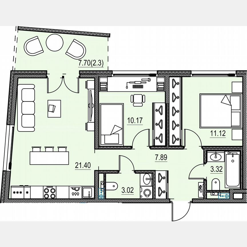 2-к. квартира, 56,9 м², 15/17 эт.