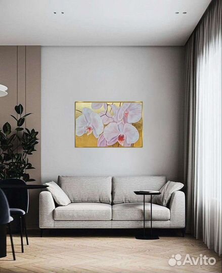 Картина Цветы с золотом большая