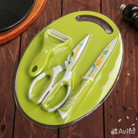 Набор кухонный, 4 предмета: нож, ножницы с антинал