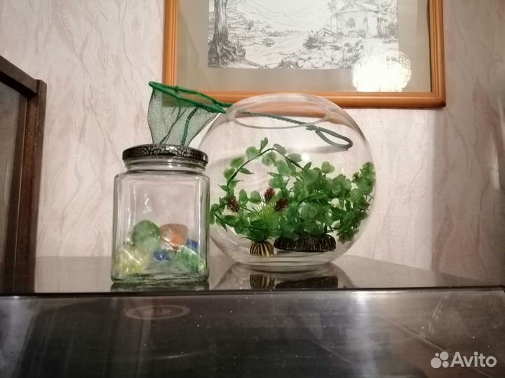 Круглый аквариум и принадлежности