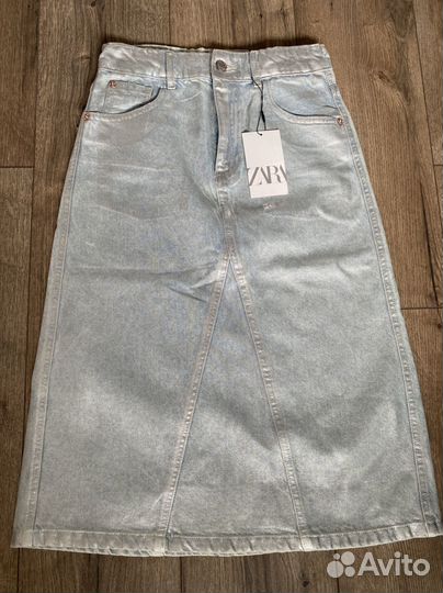 Джинсовая юбка zara металлик xs-s