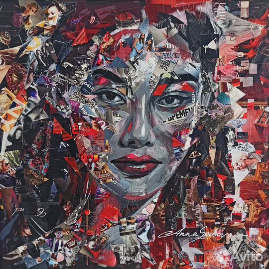 Авторские картины в технике коллаж 85х85 см
