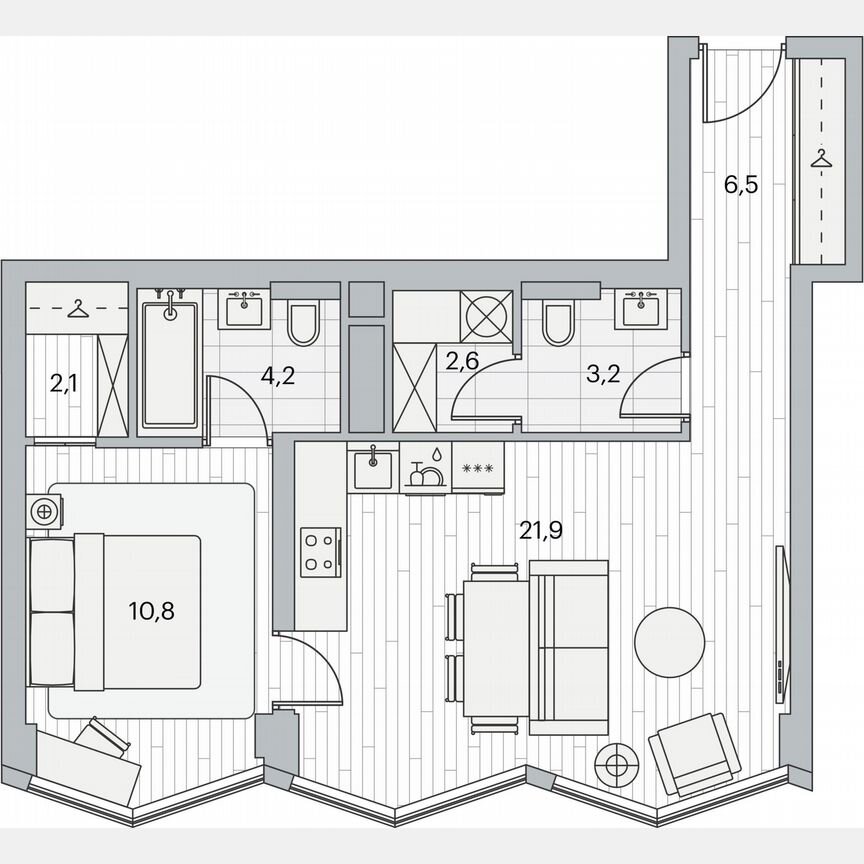 1-к. квартира, 51,1 м², 19/20 эт.