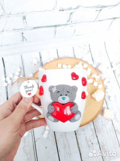 Декор кружки из полимерной. Тедди Бир