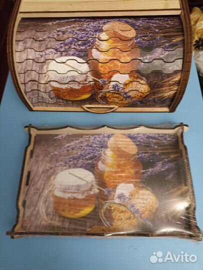 Хлебница деревянная с подносом