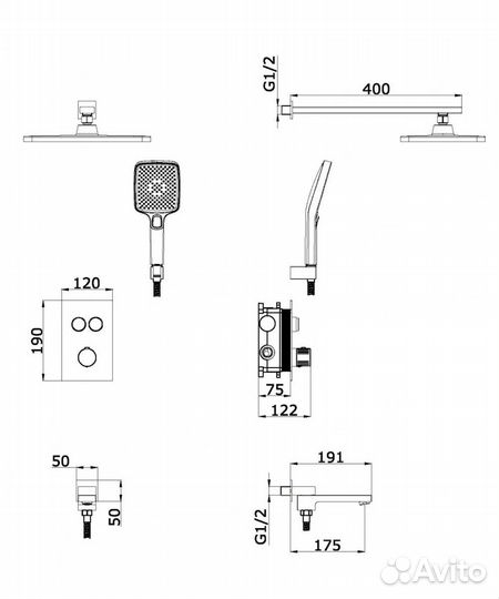 Встроенный смеситель для ванны с термостатом Vieir V25006-3G графит