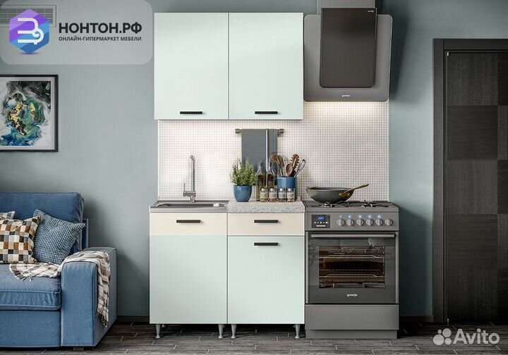 Кухня Рио 1.0 м мята / бежевый