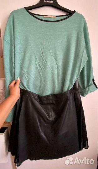 Кожаная юбка zara L и кофта House L