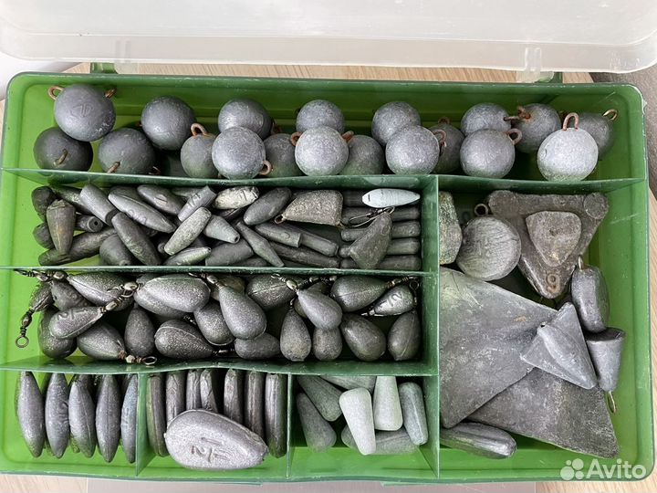 Набор грузил из 100 штук от 4гр до 200 гр в коробк