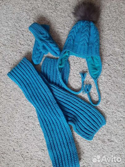 Комплект шапка, шарф, варежки