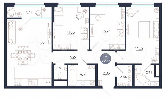 3-к. квартира, 80,8 м², 19/25 эт.