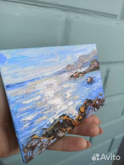 Море пейзаж маслом миниатюра морской берег