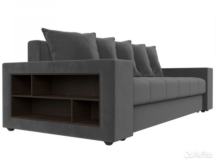 Диван прямой Дубай полки слева, велюр, серый