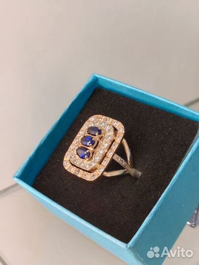 Золотое кольцо с сапфиром 18.5
