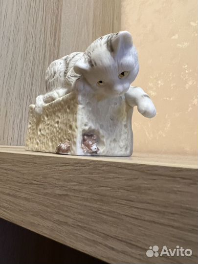 Статуэтка котенок, кошка и мышь, фарфор фигурка