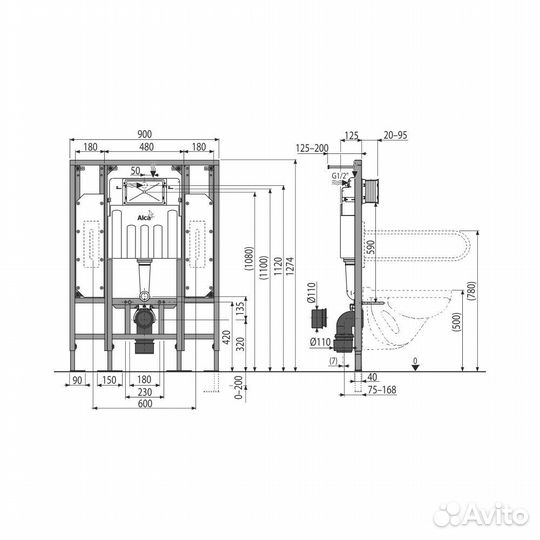 Инсталляция alcoplast AM101/1300H