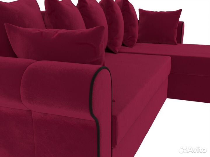 Диван угловой Рейн правый угол, микровельвет, бордовый