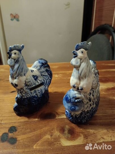 Петушок копилка гжель