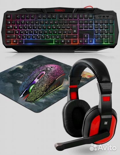 Клавиатура, мышь, гарнитура + коврик Defender