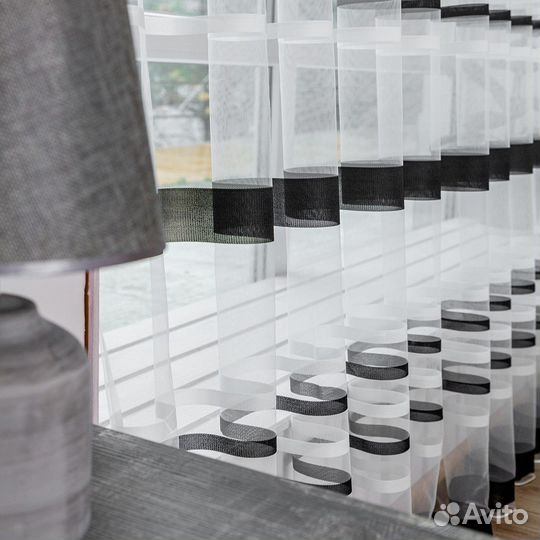 Тюль Полоска Черно-белый