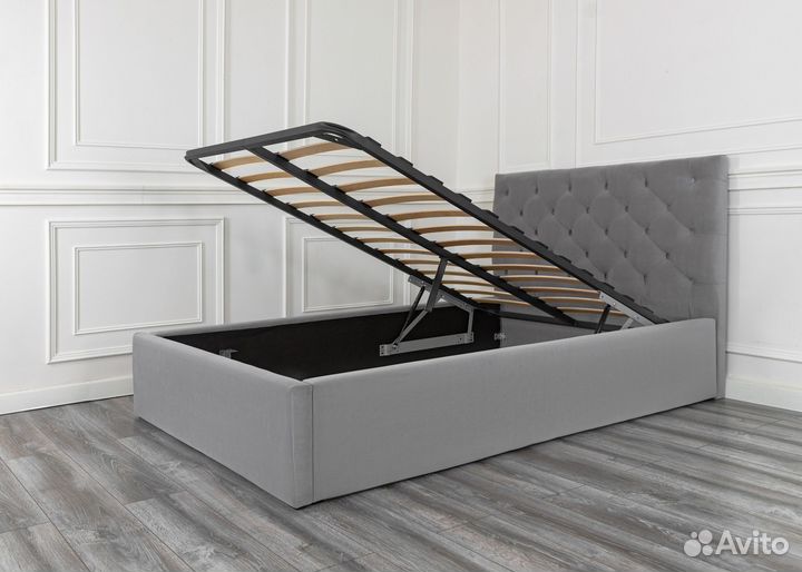 Кровать с подъемным механизмом 120х200 серая велюр