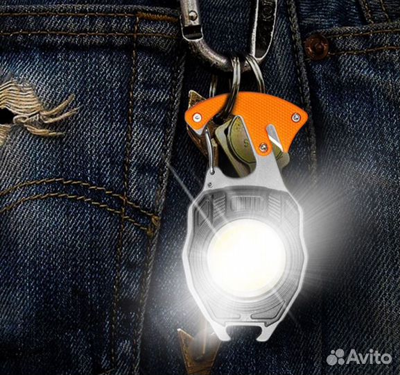 Мощный фонарик брелок мультитул с прикуривателем