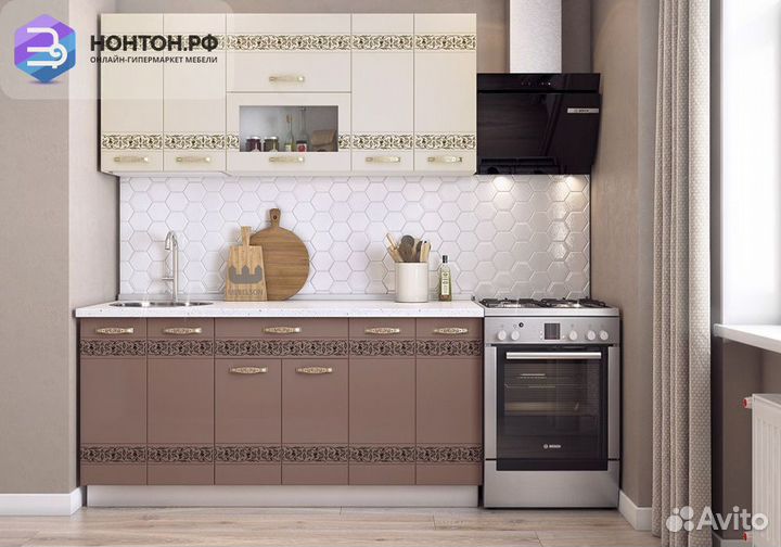 Кухня Мечта 1.8 м белый / крем глянец / капучино