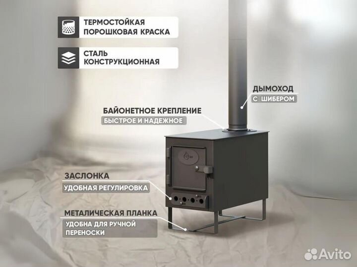 Печь для зимней палатки куб - Сталь 2 мм