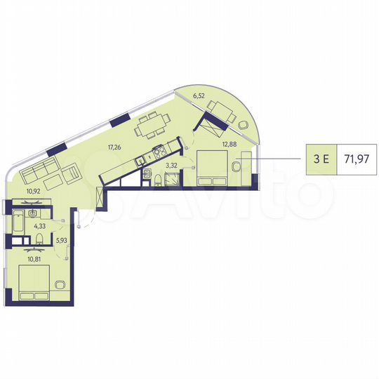 3-к. квартира, 72 м², 3/20 эт.