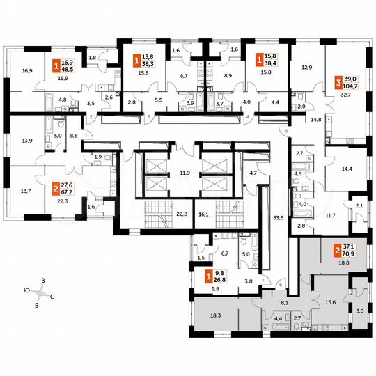 2-к. квартира, 70,9 м², 42/43 эт.