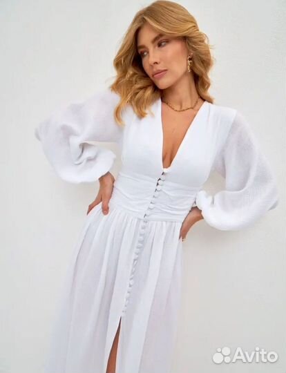 Муслиновое льняное платье летнее