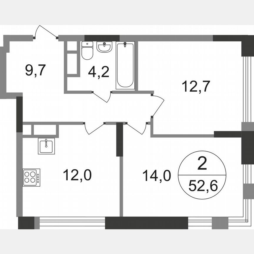 2-к. квартира, 52,6 м², 13/17 эт.