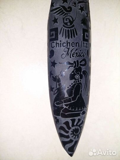 Нож декоративный обсидиан Майя Мексика гравировка