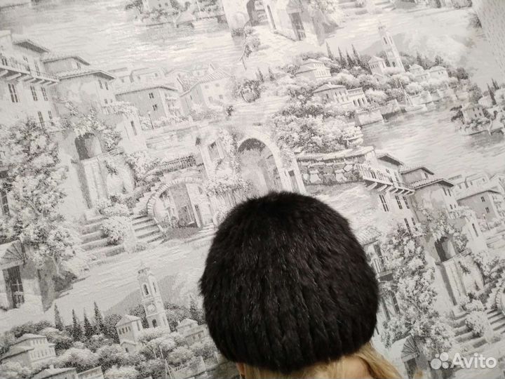 Шапка норковая вязаная женская