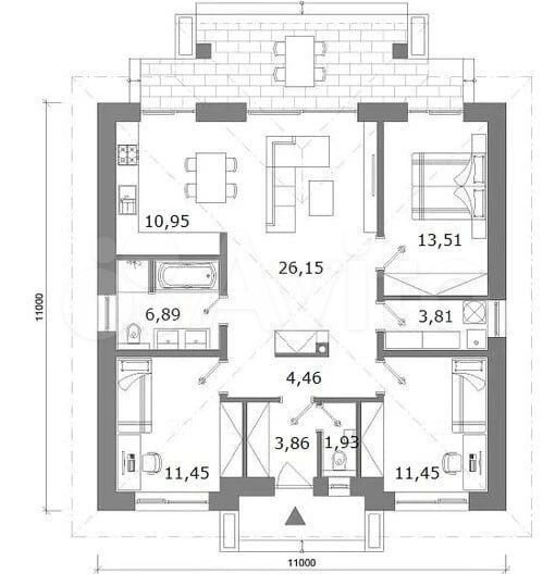 Дом 94,5 м² на участке 6 сот.