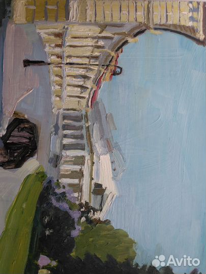 Этюд маслом картина городской пейзаж город лето