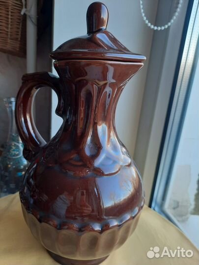 Кувшин глиняный с крышкой винтажный СССР