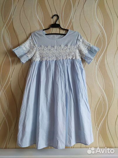 Платье голубое хлопковое