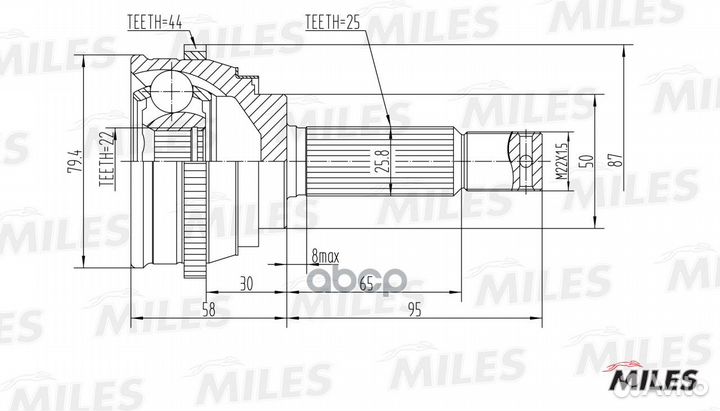 Шрус hyundai 1.3-1.6 02- нар.(ABS) ga20159 Miles