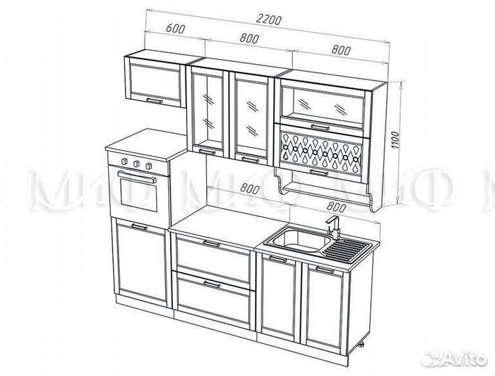 Кухня Милано 2,2м Компоновка №3 Белая текстурная