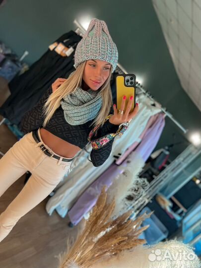 Комплект шапка, шарф, цвет светло серый