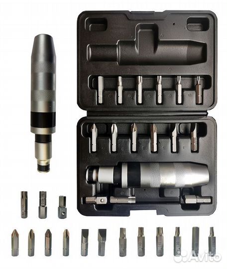 Отвертка ударная с набором бит и адаптерами,17пр.1