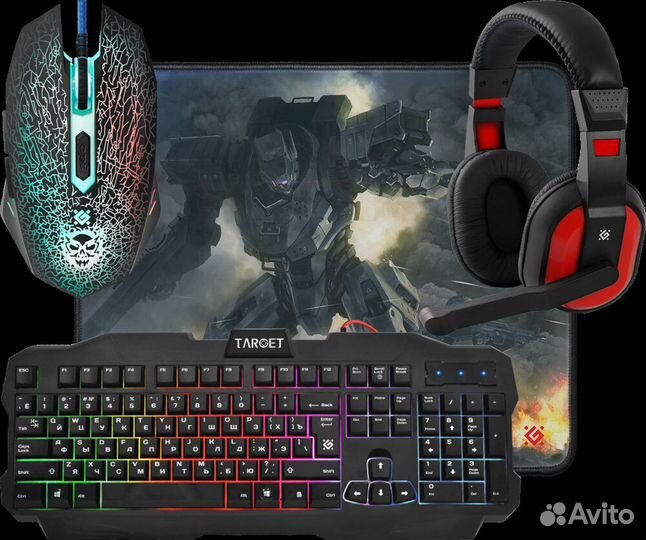 Игровой набор клавиатура + мышь+коврик+гарнитура