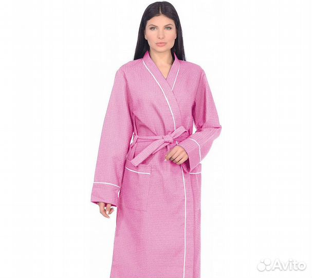 Халат вафельный Home One с кантом розовый 52