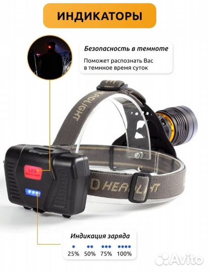 Налобный фонарь / Фонарик аккумуляторный мощный