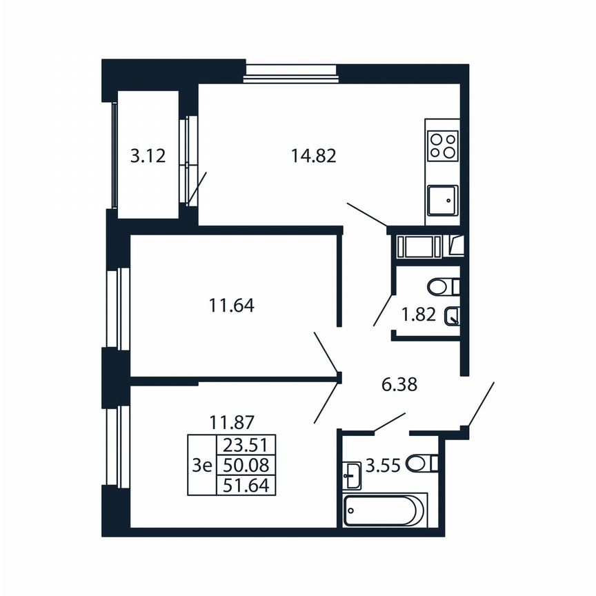 3-к. квартира, 53,2 м², 3/12 эт.