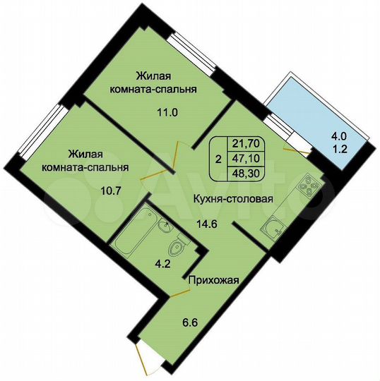 2-к. квартира, 48,3 м², 1/8 эт.