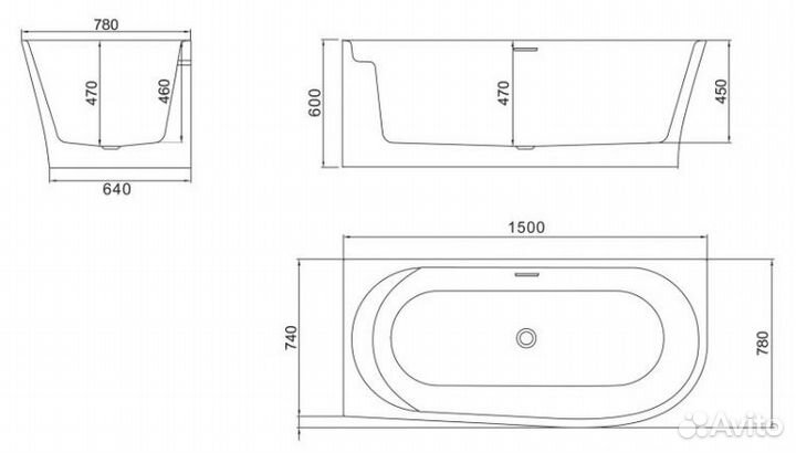 Ванна пристенная BelBagno BB410 150x78 см