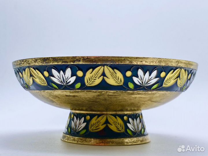 Винтажная серебряная сахарница с эмалью, СССР